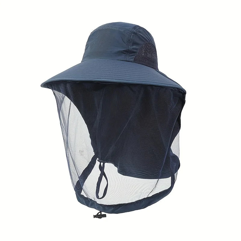 UV Protection Hat with Face Mask Breathable Insect Protection Wide Brim Fishing Hat Outdoor Sport Nature Hiking Camping Mesh Hat