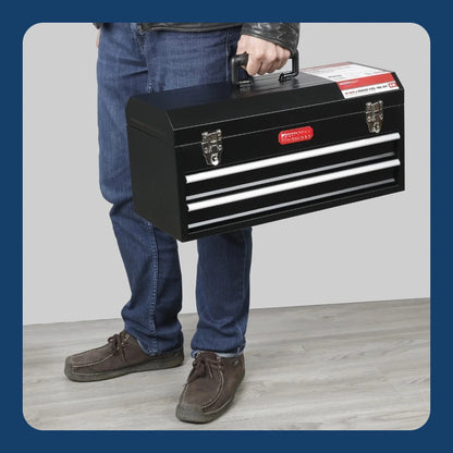 20-inch 2-Drawer Tool Box, Tool Chest with Flip-up Lid, Black, Steel