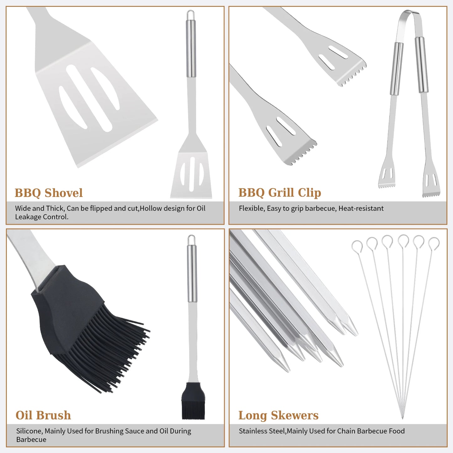 20PCS Barbecue Utensils, Grill Tools, Heavy Duty Stainless Steel Grill Sel