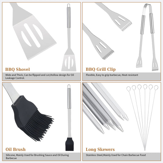 20PCS Barbecue Utensils, Grill Tools, Heavy Duty Stainless Steel Grill Sel