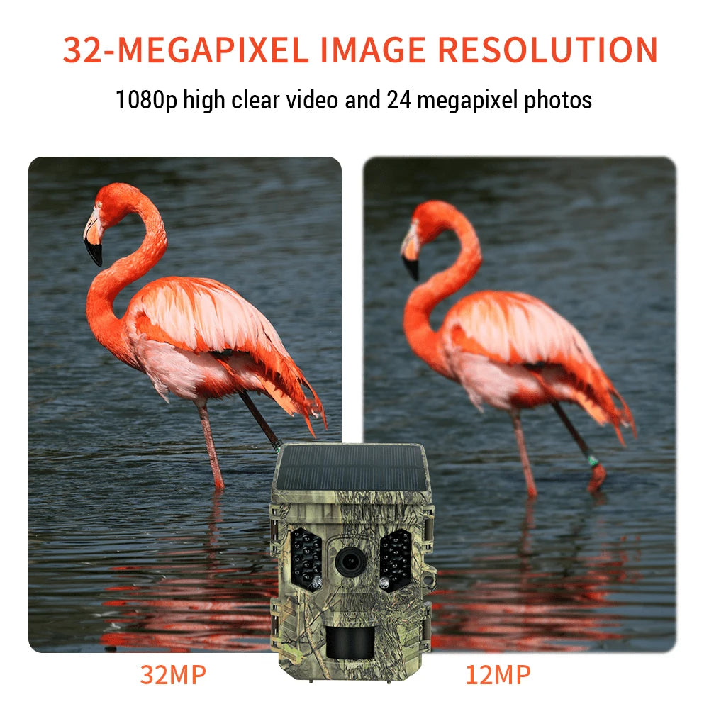 Wildlife Camera Solar Energy Trail Cam 4K with 1080P Night Vision Waterproof BT WiFi