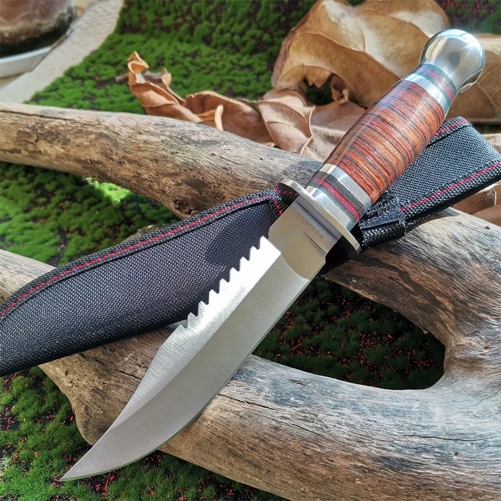 High-Quality 8CR15Mov Steel Blade Hunting Knife with Wooden Handle - Sharp and Reliable