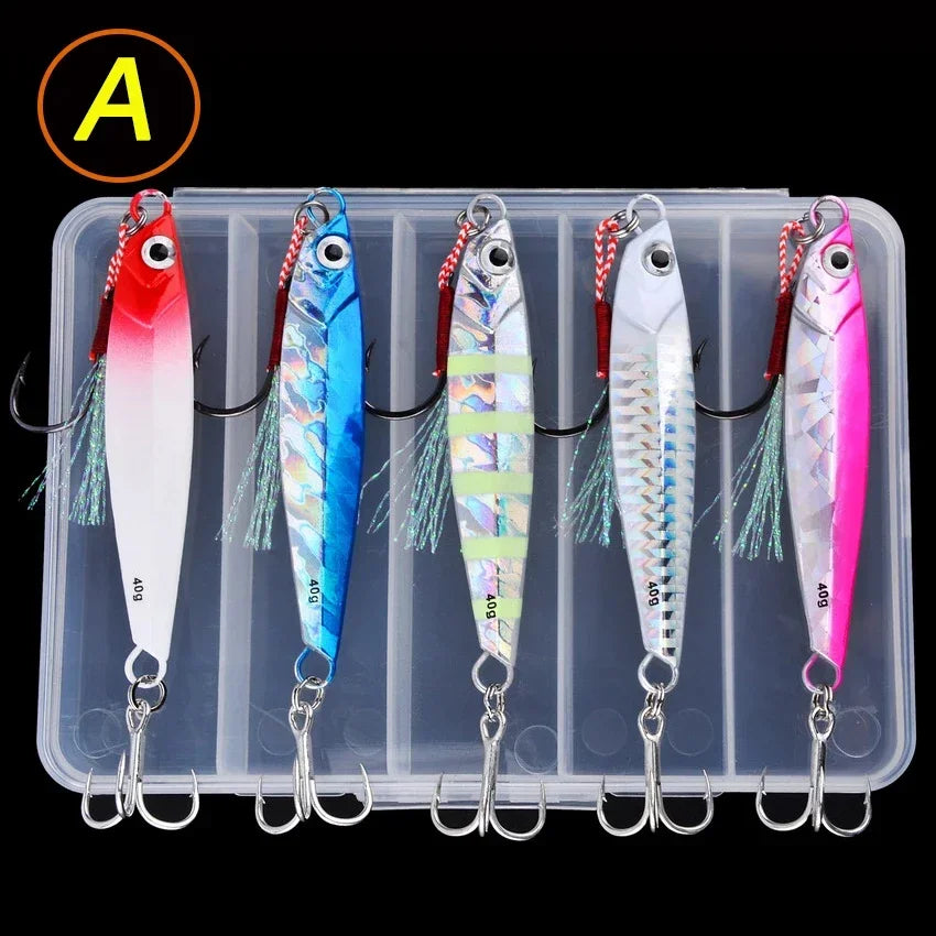 5pcs Metal Jig Fishing Lure Weights 10g-40g Trolling Hard Bait Bass Fishing Bait Tackle Trout Jigging Lure Jigs