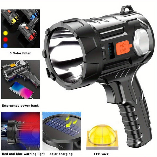 Solar/USB Rechargeable LED Spotlight Flashlight Searchlight