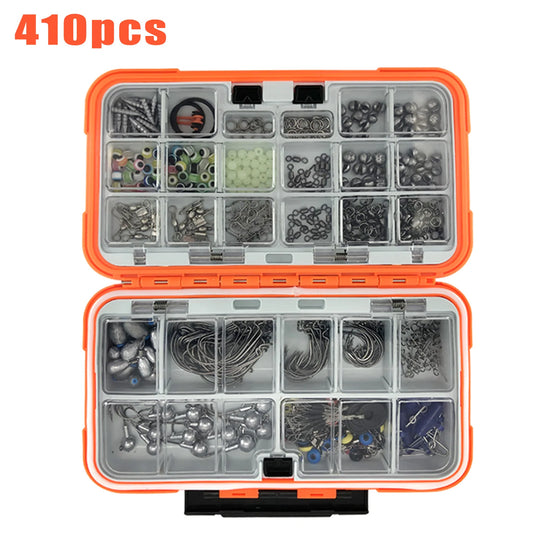 170-410pcs Professional Fishing Kit with Tackle Box,Hooks Sinkers Swivels for Bass Trout Saltwater Fish