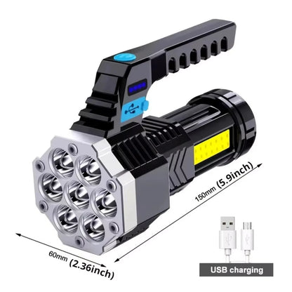 7LED High-Power Flashlight With USB Charging COB Side Light - Suitable For Portable Flashlights