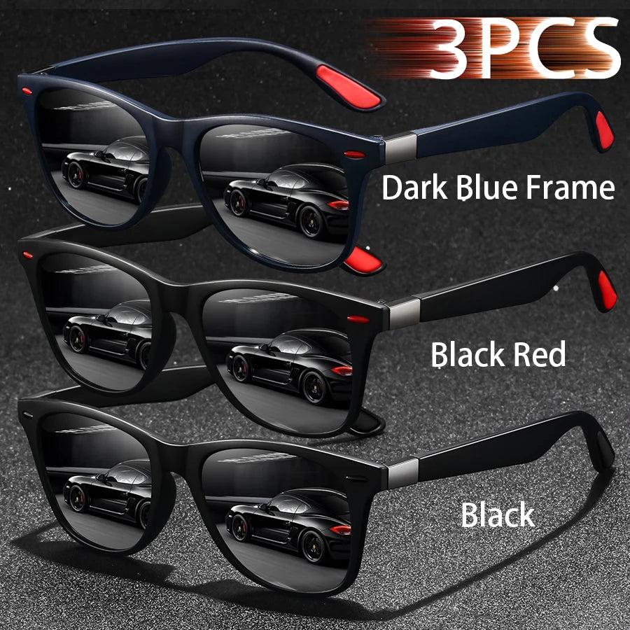 3 PCS Fashion Vintage Sunglasses Men Women Fishing Driving Man Luxury Brand Designer Sun Glasses Anti-Glare Retro Eyewear UV400