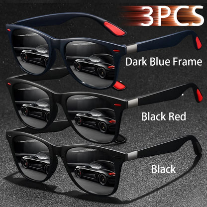 3 PCS Fashion Vintage Sunglasses Men Women Fishing Driving Man Luxury Brand Designer Sun Glasses Anti-Glare Retro Eyewear UV400