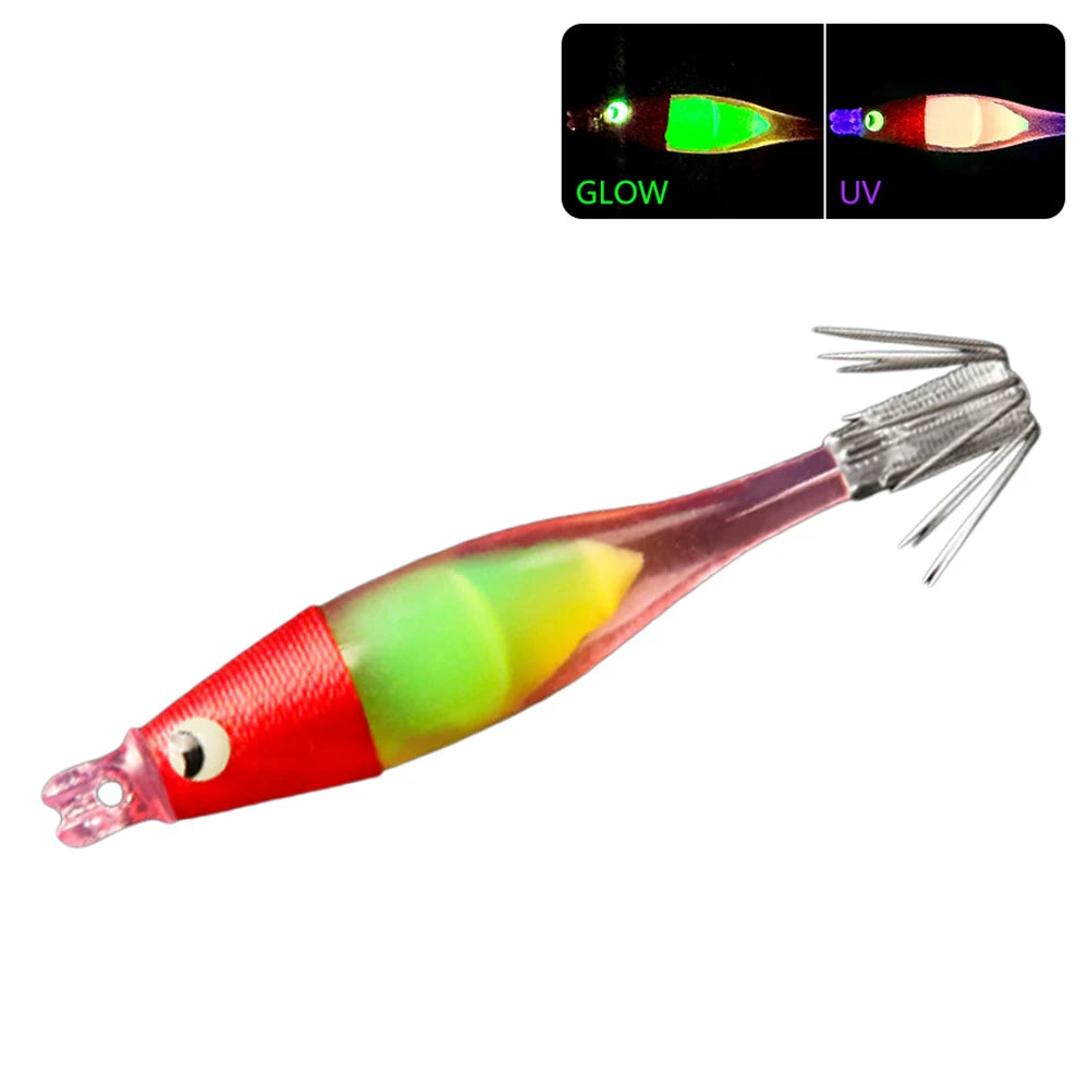 Luminous UV Blowing Tube Fishing Lure Wood Shrimp Bait Fishing Explosion Hook