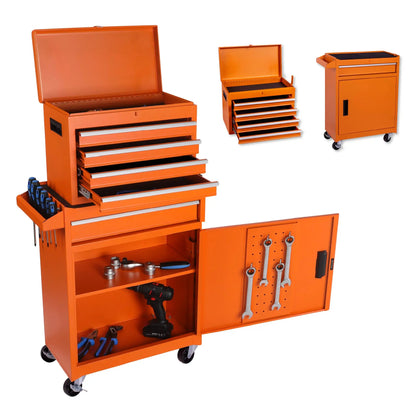 Tool Chest, 5-Drawer Rolling Tool Storage Cabinet with Detachable Top Tool Box, Liner, Universal Lockable Wheels, Adjustable She