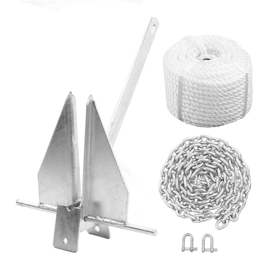 13lb Ship Anchor Kit Carbon Steel Heavy Duty Fluke Style Boat Anchor with Nylon Rope Chain