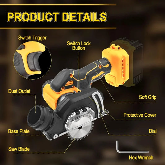 Fit for DeWALT 20V Battery Cordless Angle Grinder 3 Inch Handle CUT OFF Electirc Cutting Mini Circular Saw Machine Power Tools