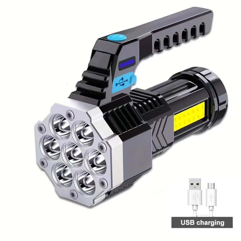 7LED High-Power Flashlight With USB Charging COB Side Light - Suitable For Portable Flashlights