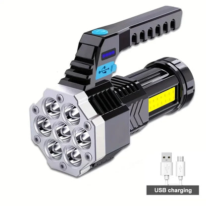7LED High-Power Flashlight With USB Charging COB Side Light - Suitable For Portable Flashlights