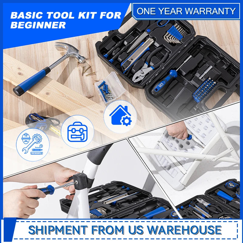 93-Piece Portable Tool Kit Home Repair Tool Set with Toolbox Organizer Small Starter Toolbox Kit for Students By Prostormer