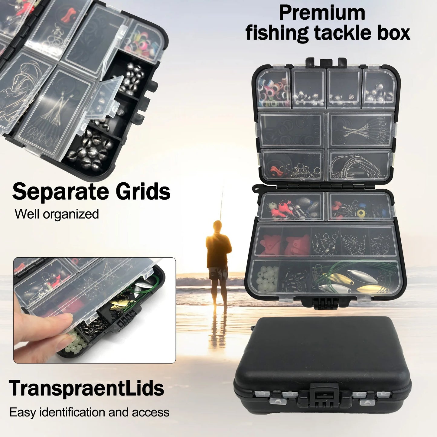 170-410pcs Professional Fishing Kit with Tackle Box,Hooks Sinkers Swivels for Bass Trout Saltwater Fish