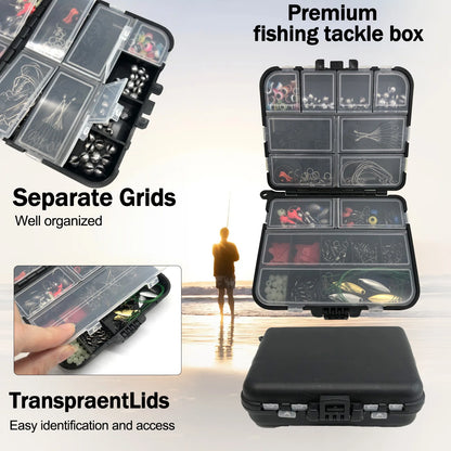 170-410pcs Professional Fishing Kit with Tackle Box,Hooks Sinkers Swivels for Bass Trout Saltwater Fish