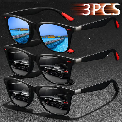 3 PCS Fashion Vintage Sunglasses Men Women Fishing Driving Man Luxury Brand Designer Sun Glasses Anti-Glare Retro Eyewear UV400