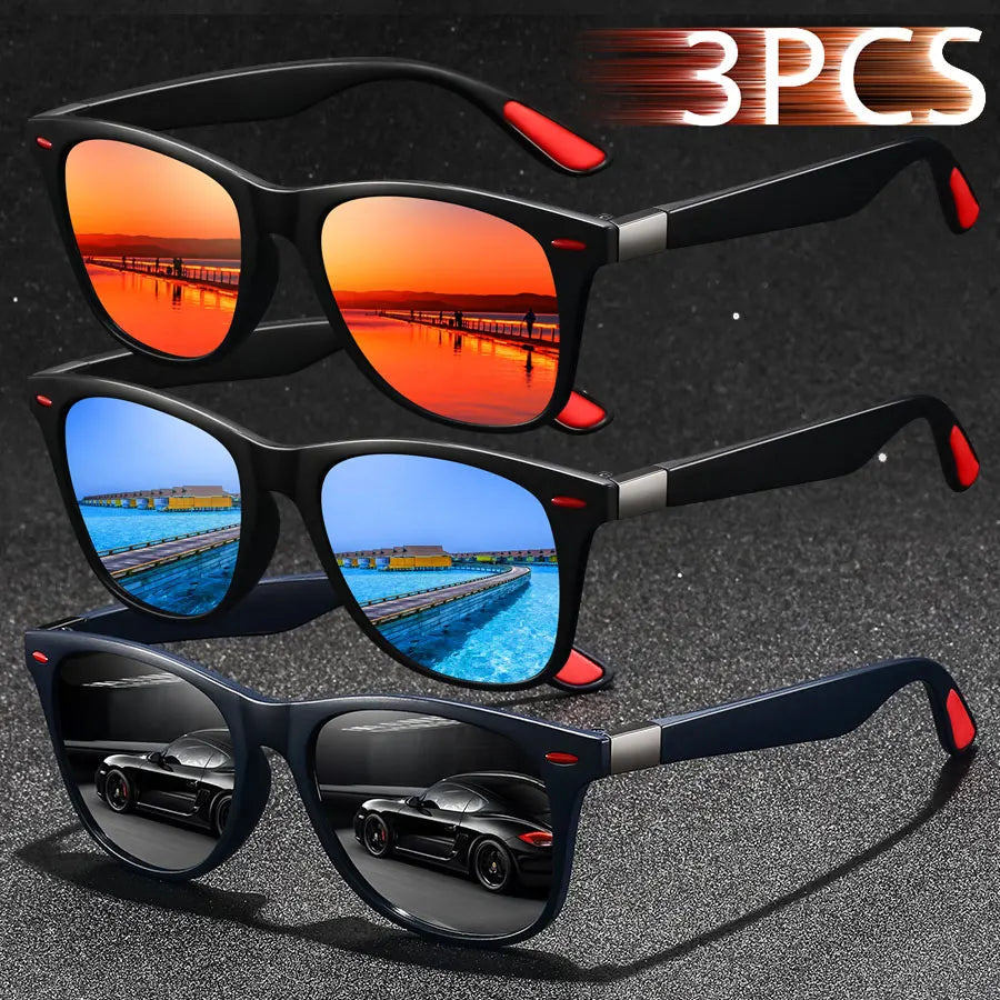3 PCS Fashion Vintage Sunglasses Men Women Fishing Driving Man Luxury Brand Designer Sun Glasses Anti-Glare Retro Eyewear UV400
