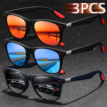 3 PCS Fashion Vintage Sunglasses Men Women Fishing Driving Man Luxury Brand Designer Sun Glasses Anti-Glare Retro Eyewear UV400