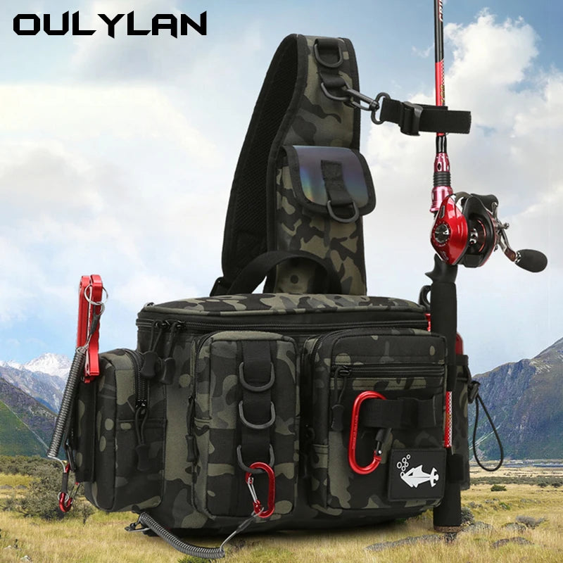 Fishing Tackle & Gear Sling Backpack with Rod Holder