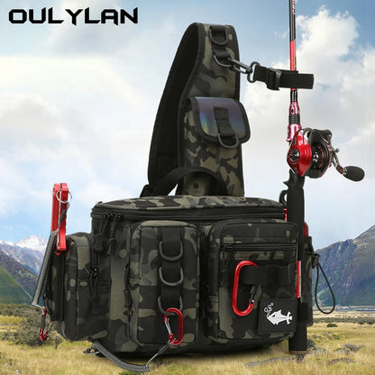 Fishing Tackle & Gear Sling Backpack with Rod Holder