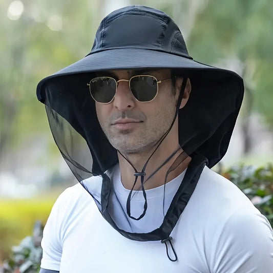 UV Protection Hat with Face Mask Breathable Insect Protection Wide Brim Fishing Hat Outdoor Sport Nature Hiking Camping Mesh Hat