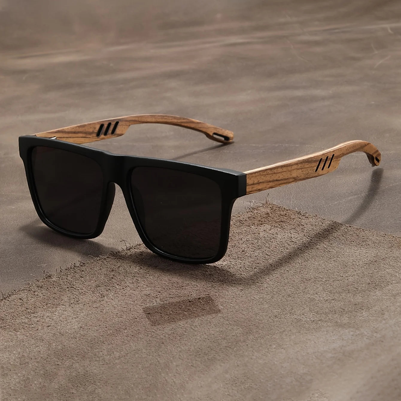 New Square Casual Sunglasses Wood Grain Spring Hinges UV400 Protection Unisex Outdoor Daily Eyewear