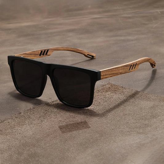 New Square Casual Sunglasses Wood Grain Spring Hinges UV400 Protection Unisex Outdoor Daily Eyewear