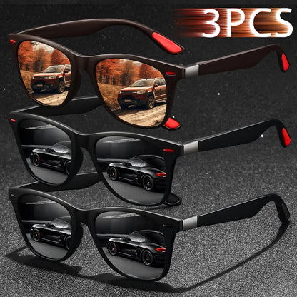3 PCS Fashion Vintage Sunglasses Men Women Fishing Driving Man Luxury Brand Designer Sun Glasses Anti-Glare Retro Eyewear UV400