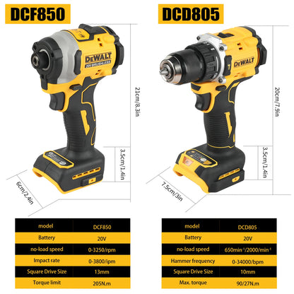 2025 DeWalt lithium brushless electric screwdriver, electric hand drill, impact drill combination kit DCD805 DCF850