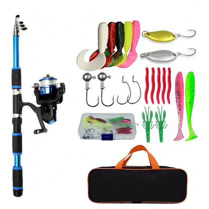 Fishing Pole Set Full Kits With Telescopic Fishing Rod And Spinning Reel Baits Hooks