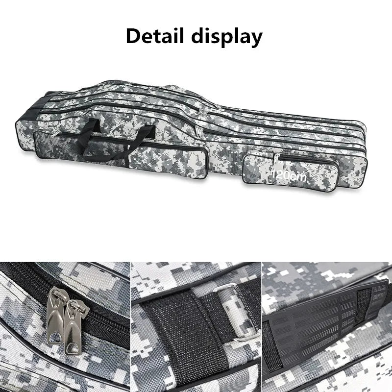 1.2m/1.5m three-layer foldable large belly sea fishing bag, double shoulder fishing rod bag, tool kit for outdoor storage