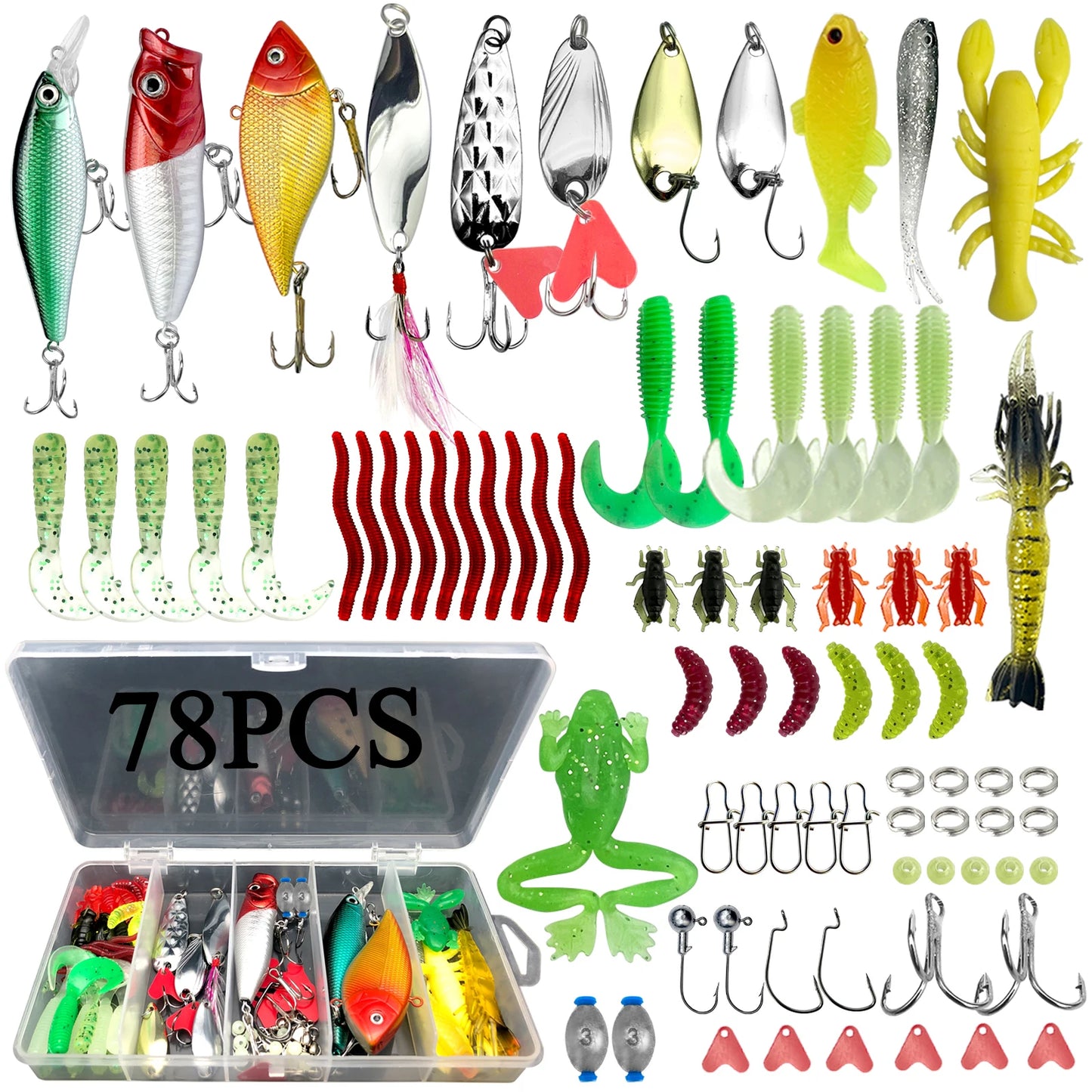 78/122/284pcs Fishing Lures Kit for Topwater Bait Rigs Tackle Kit