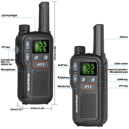 2PCS Baofeng BF-T18 Dual PTT Mini Walkie Talkie NOAA PMR FRS Flashlight Portable Long Range Support Type-C Two Way Ham Radio