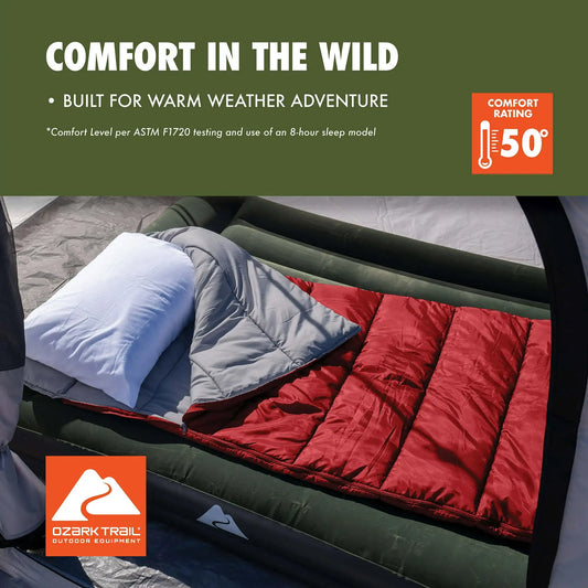 Ozark Trail 50-Degree Weather Rectangular Sleeping Bag, Red, 33"X75"