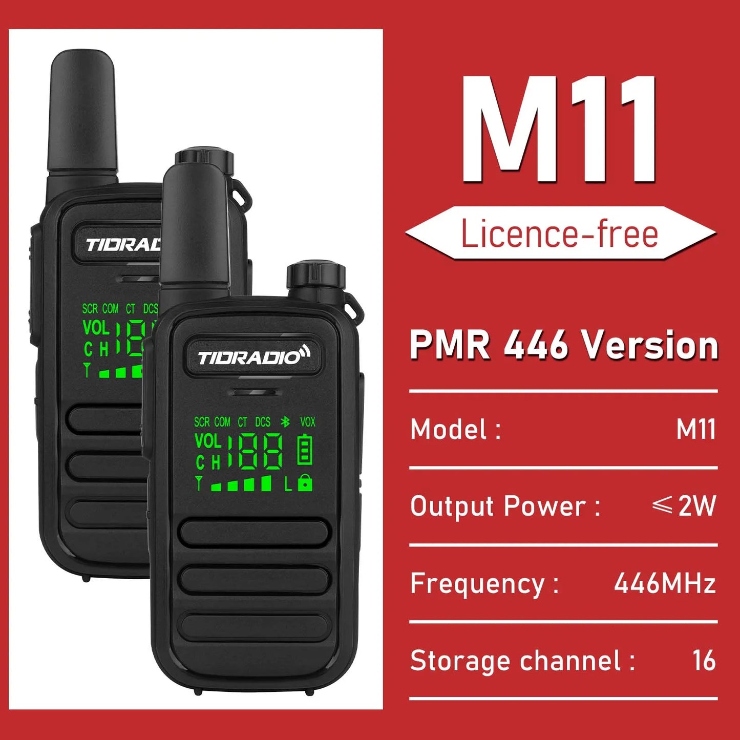 TIDRADIO 2PCS M11 Mini Walkie Talkie Profesional PMR /FRS Long Range Communication Radio Two Way Radio Transceiver Colorful
