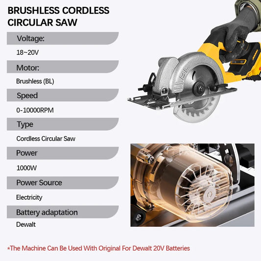 5-inch Mini Electric Circular Saw One-hand Wood Cutter Portable Woodworking Chainsaw For Dewalt 20V Batteries