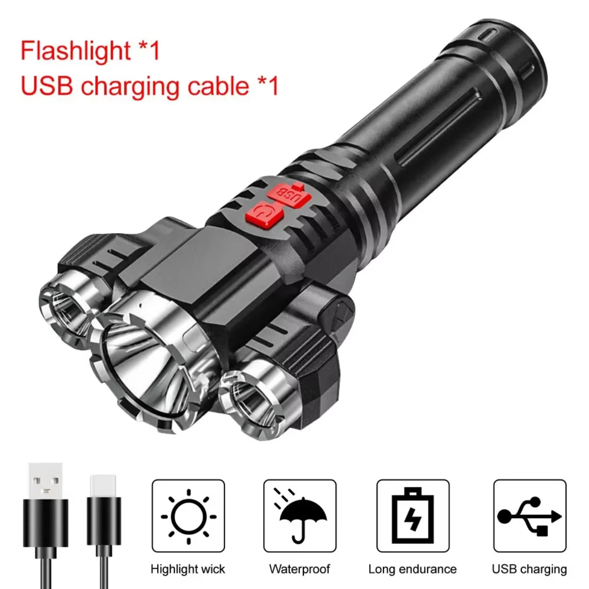 3LED Strong Waterproof LED Flashlight, Portable Camping Bike Light, Remote Outdoor,