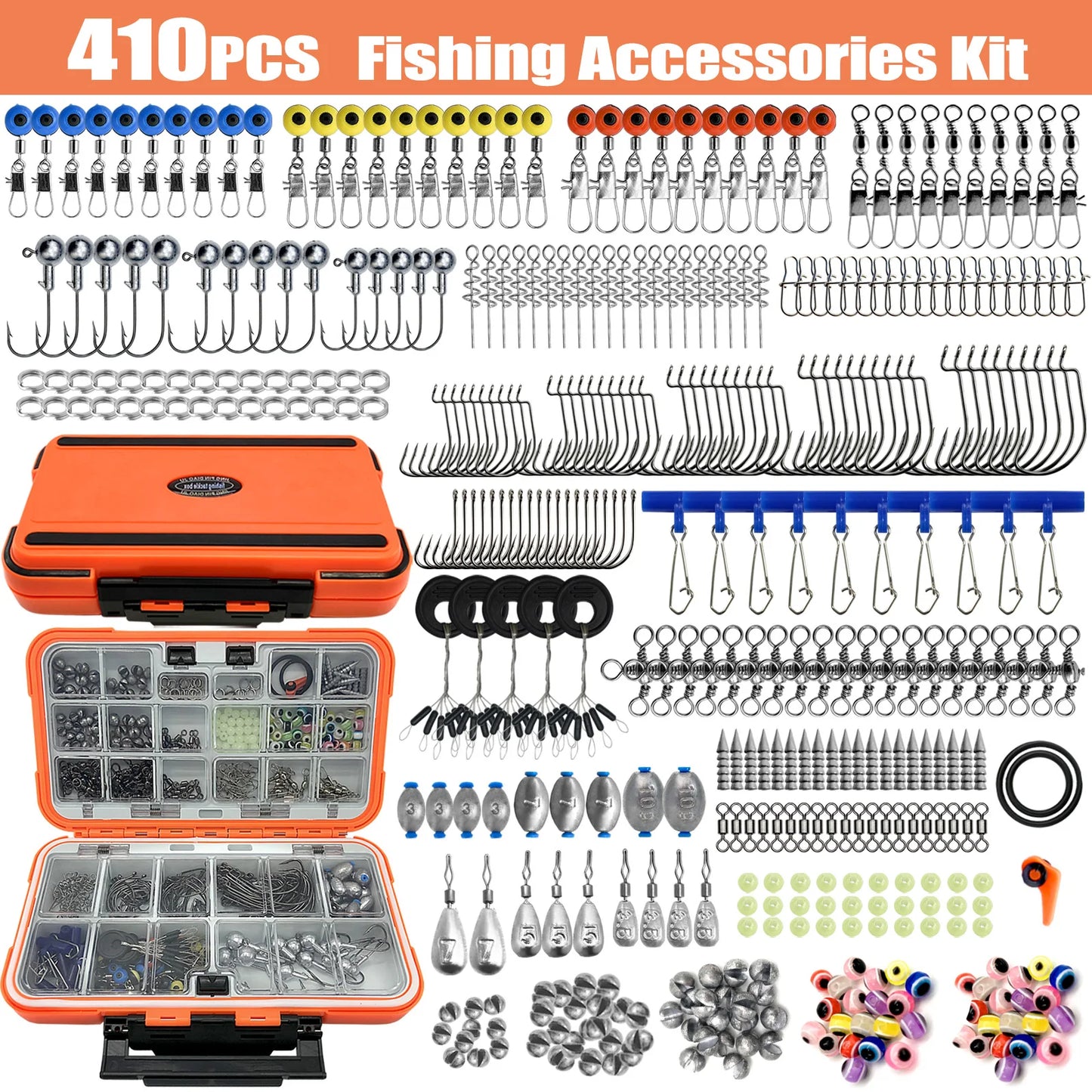 170-410pcs Professional Fishing Kit with Tackle Box,Hooks Sinkers Swivels for Bass Trout Saltwater Fish