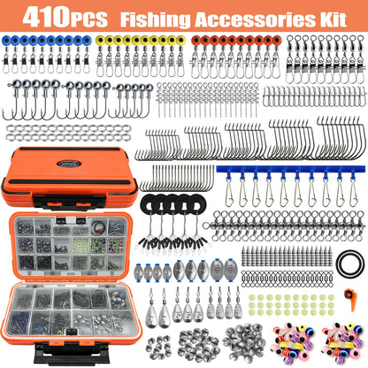 170-410pcs Professional Fishing Kit with Tackle Box,Hooks Sinkers Swivels for Bass Trout Saltwater Fish