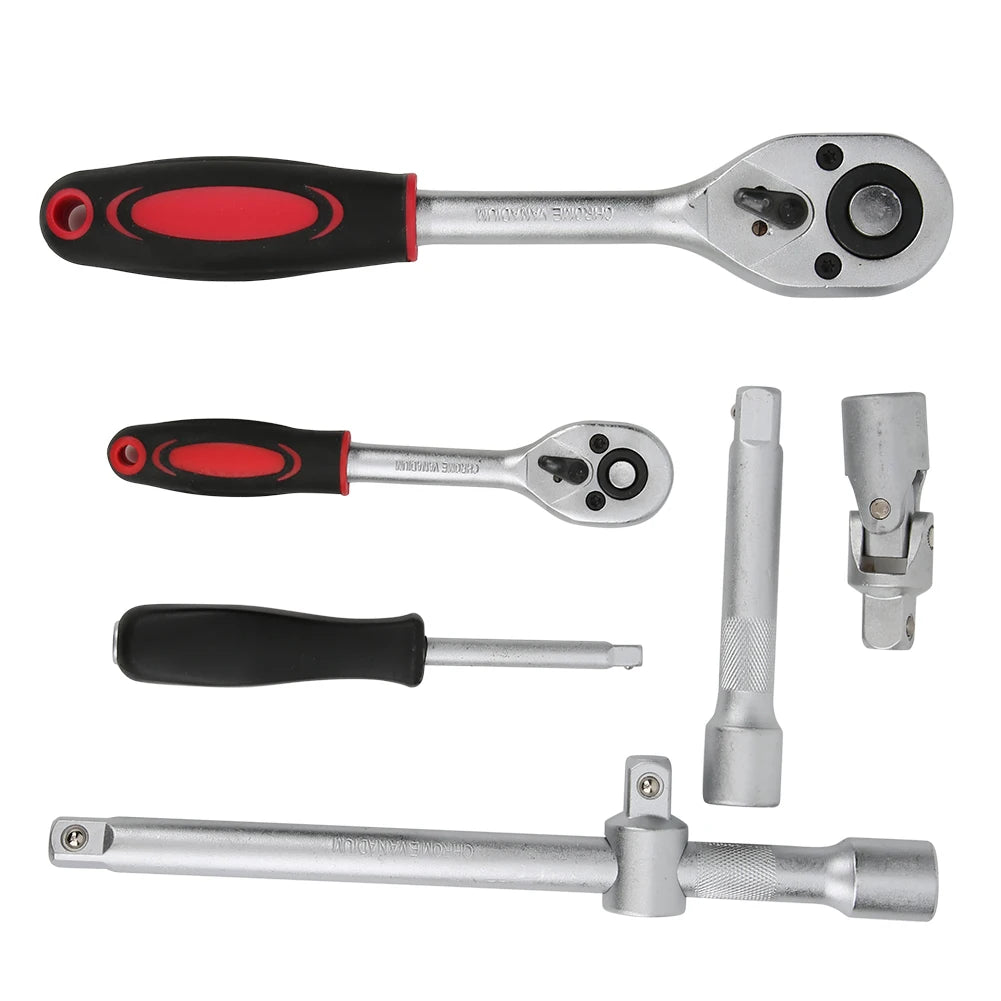Screwdriver Tool Set Mechanics Wrench Set Wrench Socket Screwdriver Tool Set Kit Mechanics 1/2 1/4in with Case