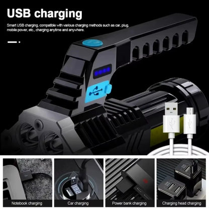 7LED High-Power Flashlight With USB Charging COB Side Light - Suitable For Portable Flashlights