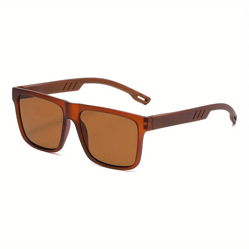 New Square Casual Sunglasses Wood Grain Spring Hinges UV400 Protection Unisex Outdoor Daily Eyewear