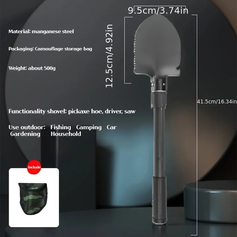 1pc Multifunctional Tactical Folding Shovel Survival Spade with Camouflage Outer Bag Saw Pickaxe Collapsible Engineer Shovel for