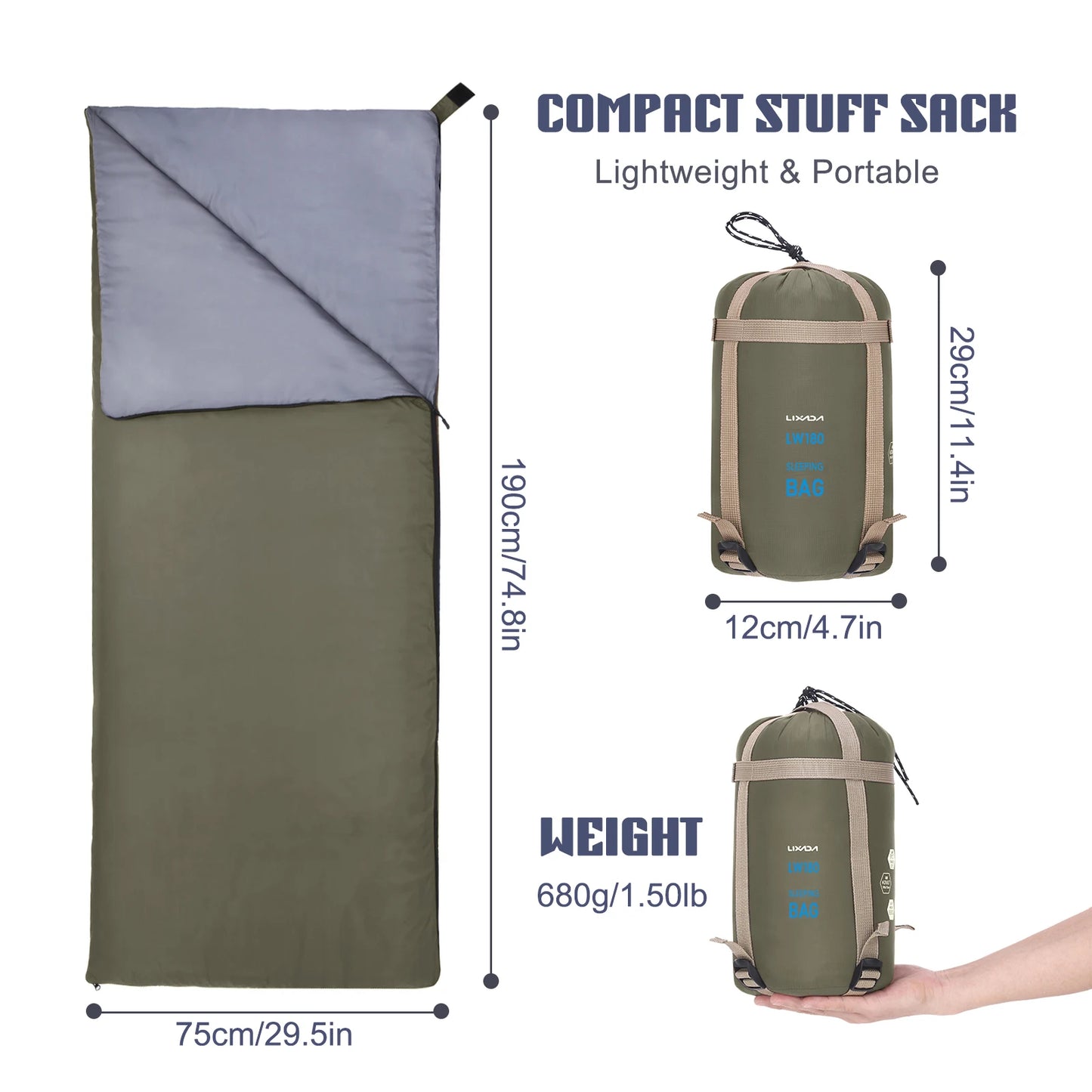 LIXADA Envelope Sleeping Bag Adult Camping Outdoor Mini Walking beach Sleeping Bags Ultralight Travel Bag Spring Autumn
