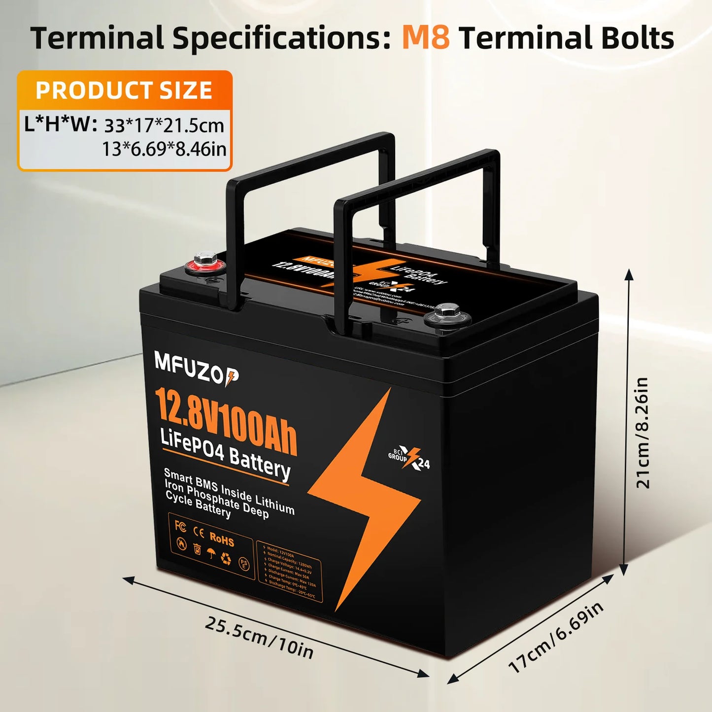 12V 100Ah Lithium LiFePO4 Battery with 100A BMS Perfect for RV,Golf Cart,Solar Power System,