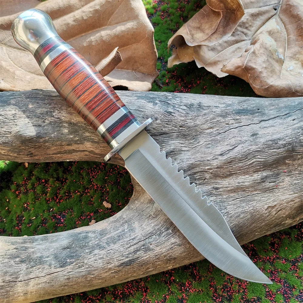 High-Quality 8CR15Mov Steel Blade Hunting Knife with Wooden Handle - Sharp and Reliable