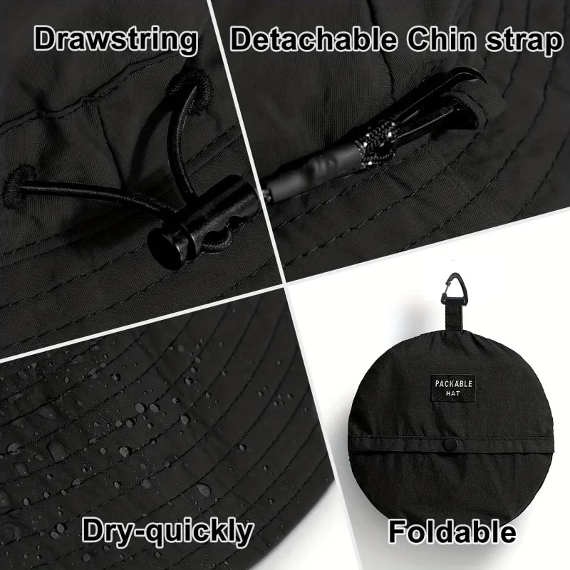 Protable Waterproof Cycling Hiking Camping Suncreen Fisherman Bucket Hat Sunhat Men Women Summer Big Brim Anti-UV Panama Caps