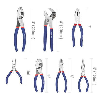 WORKPRO 7-piece  Pliers Set with Groove Joint, Long Nose, Slip Joint, Linesman and Diagonal Pliers for DIY